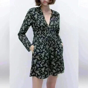 Zara Textured Weave Floral Mini Black Cottagecore Dress Medium